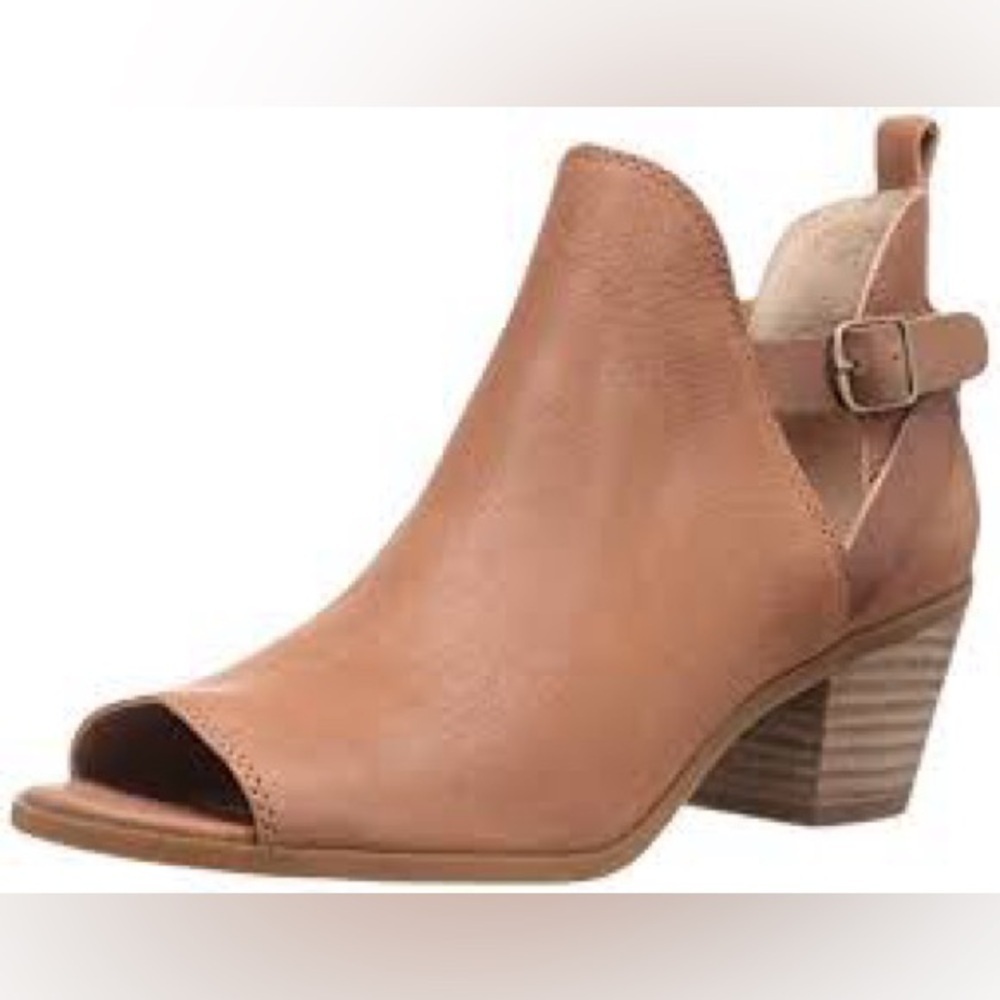 Lucky Brand peep toe block heel shoes‎ cognac leather size 7
